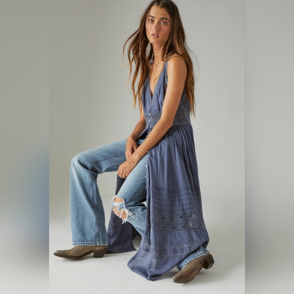 XS Lucky Brand Lace V-Neck Maxi Dress NWT